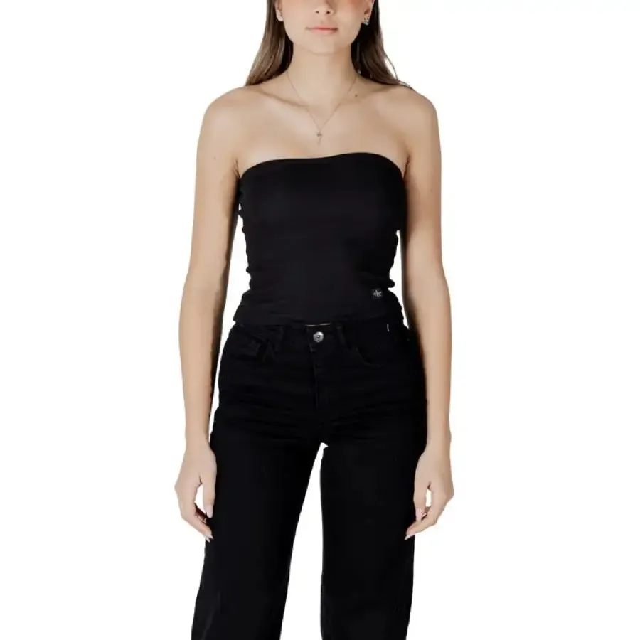 Striped Tube Top and Black Pants