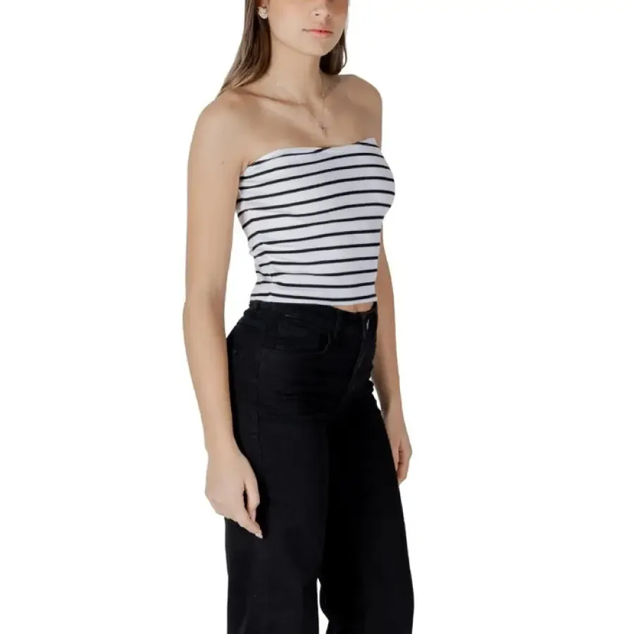 Striped Tube Top and Black Pants