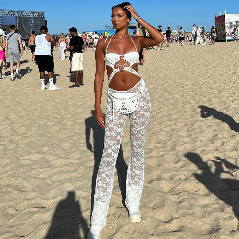 Summer New Fashion Vacation Style Hot Girl Sexy Slim Lace Trousers Suspenders Jumpsuit Women's Clothing