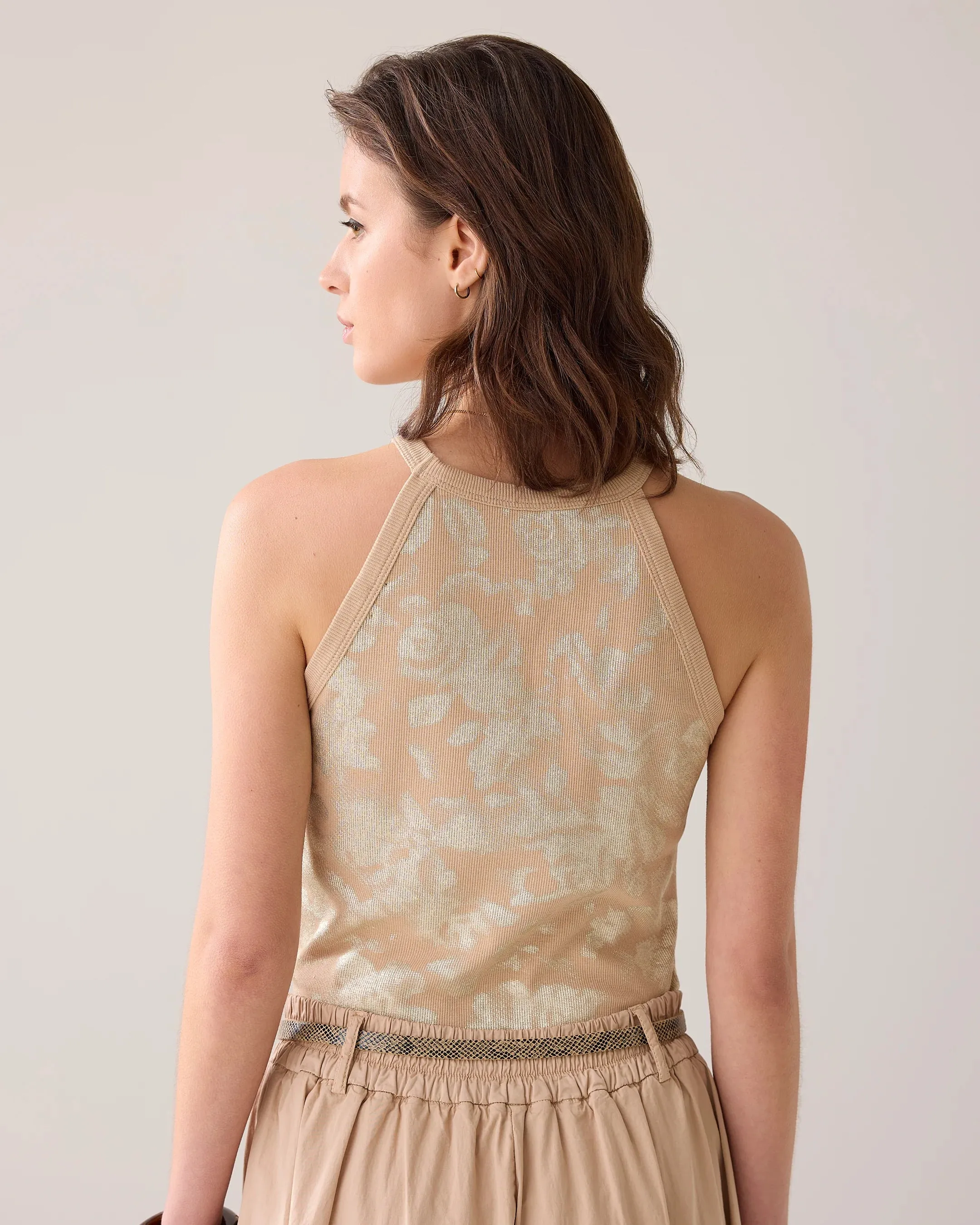 Summum Beige Floral Print Halter Top