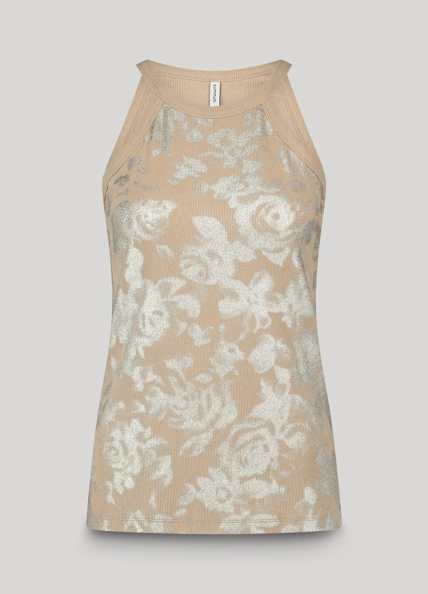 Summum Beige Floral Print Halter Top