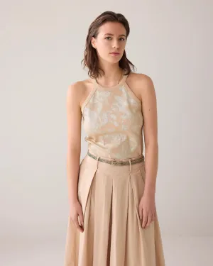 Summum Beige Floral Print Halter Top