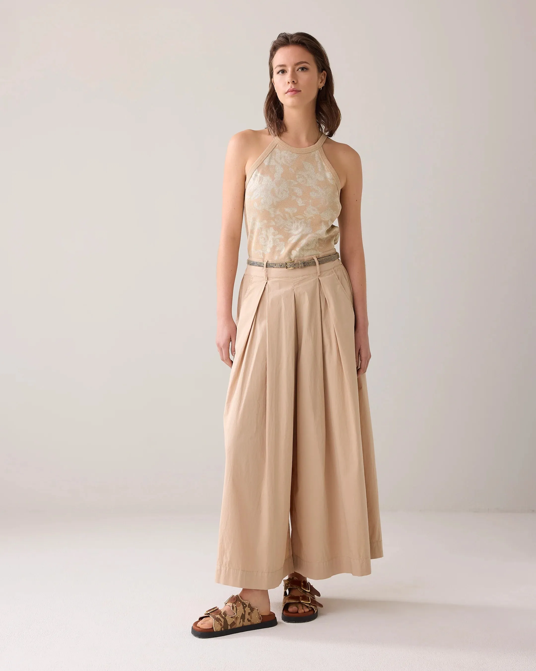 Summum Beige Floral Print Halter Top