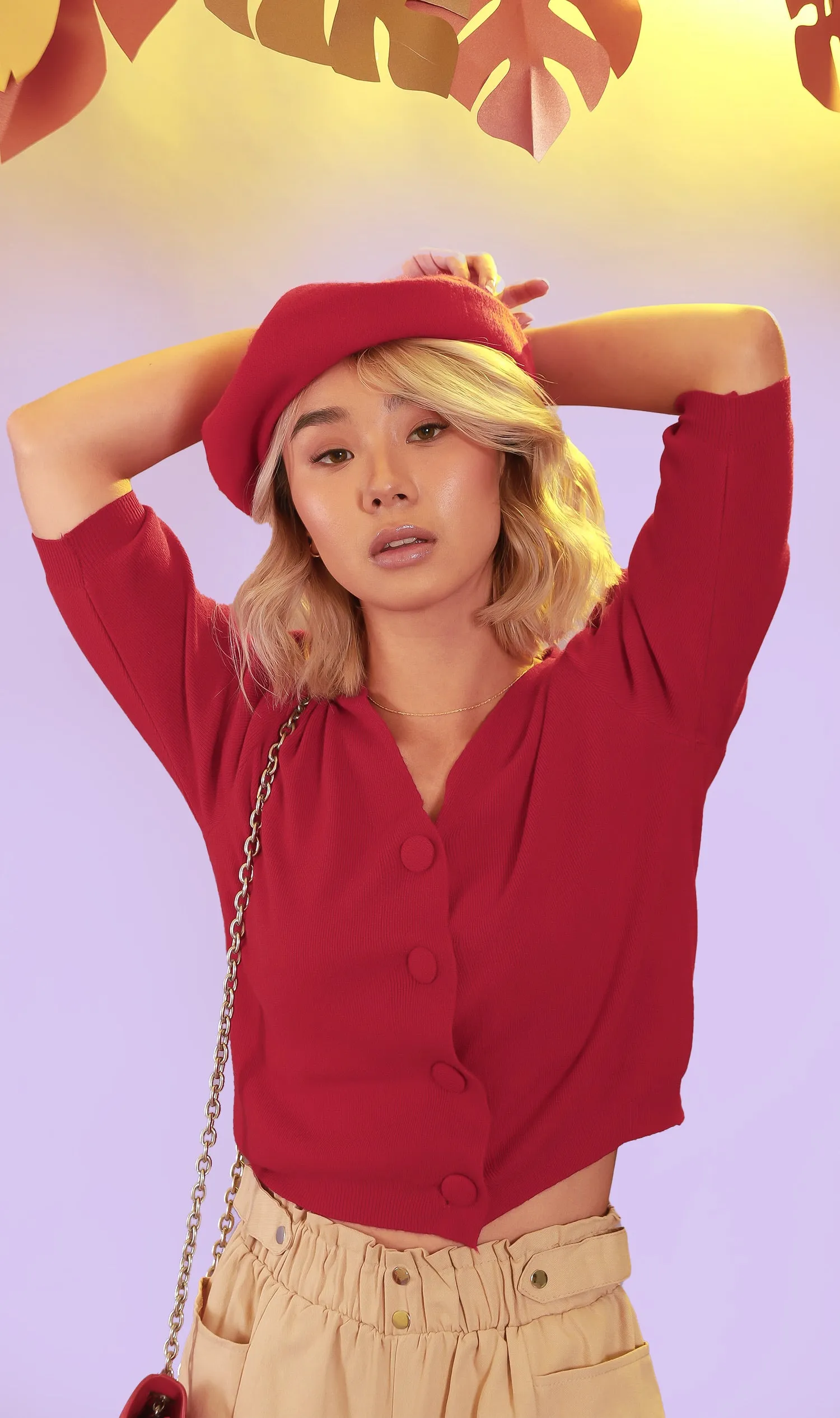 SYLVIE Knit Button-Down Cardi (Red)