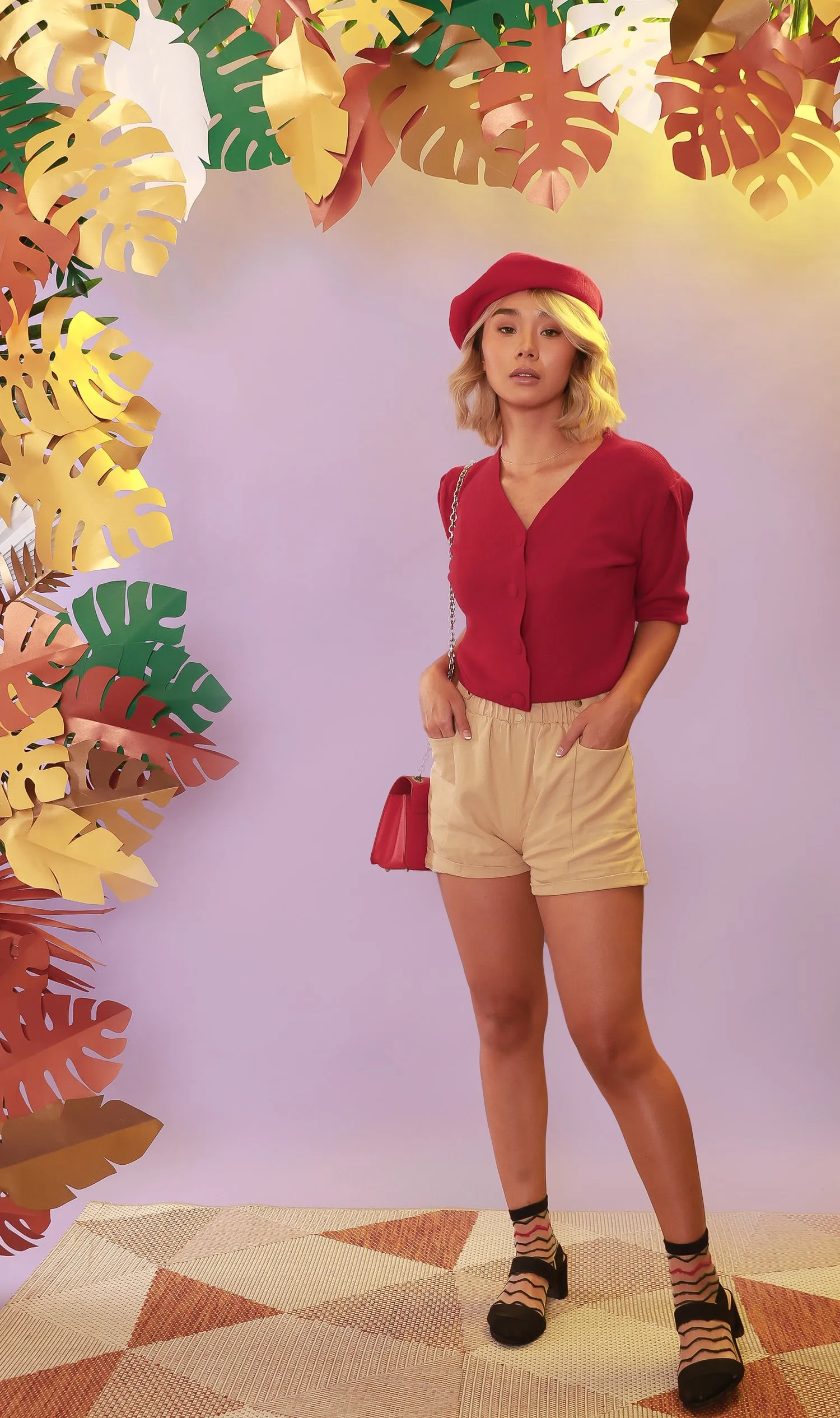 SYLVIE Knit Button-Down Cardi (Red)