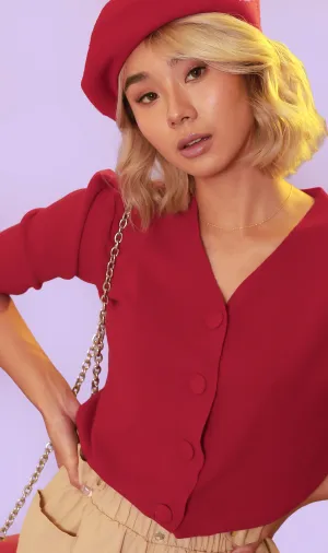 SYLVIE Knit Button-Down Cardi (Red)