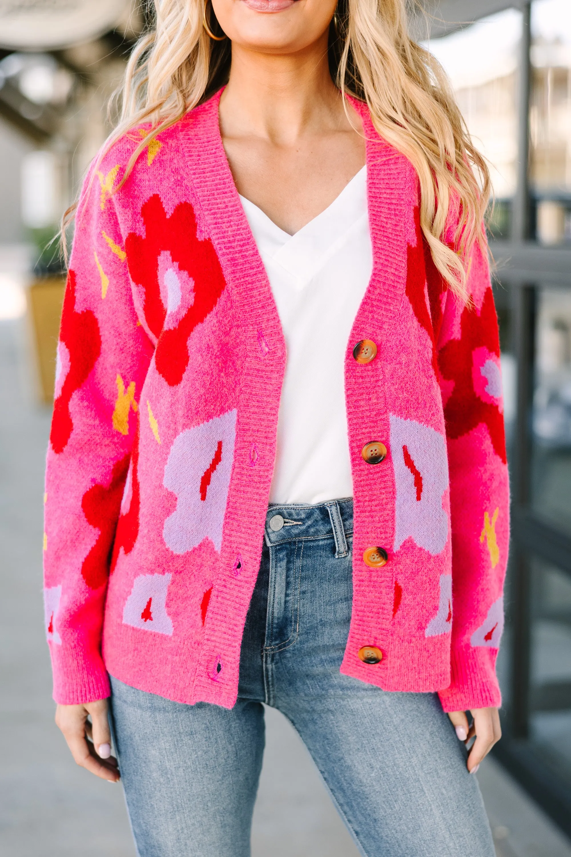 Take One Hot Pink Floral Cardigan