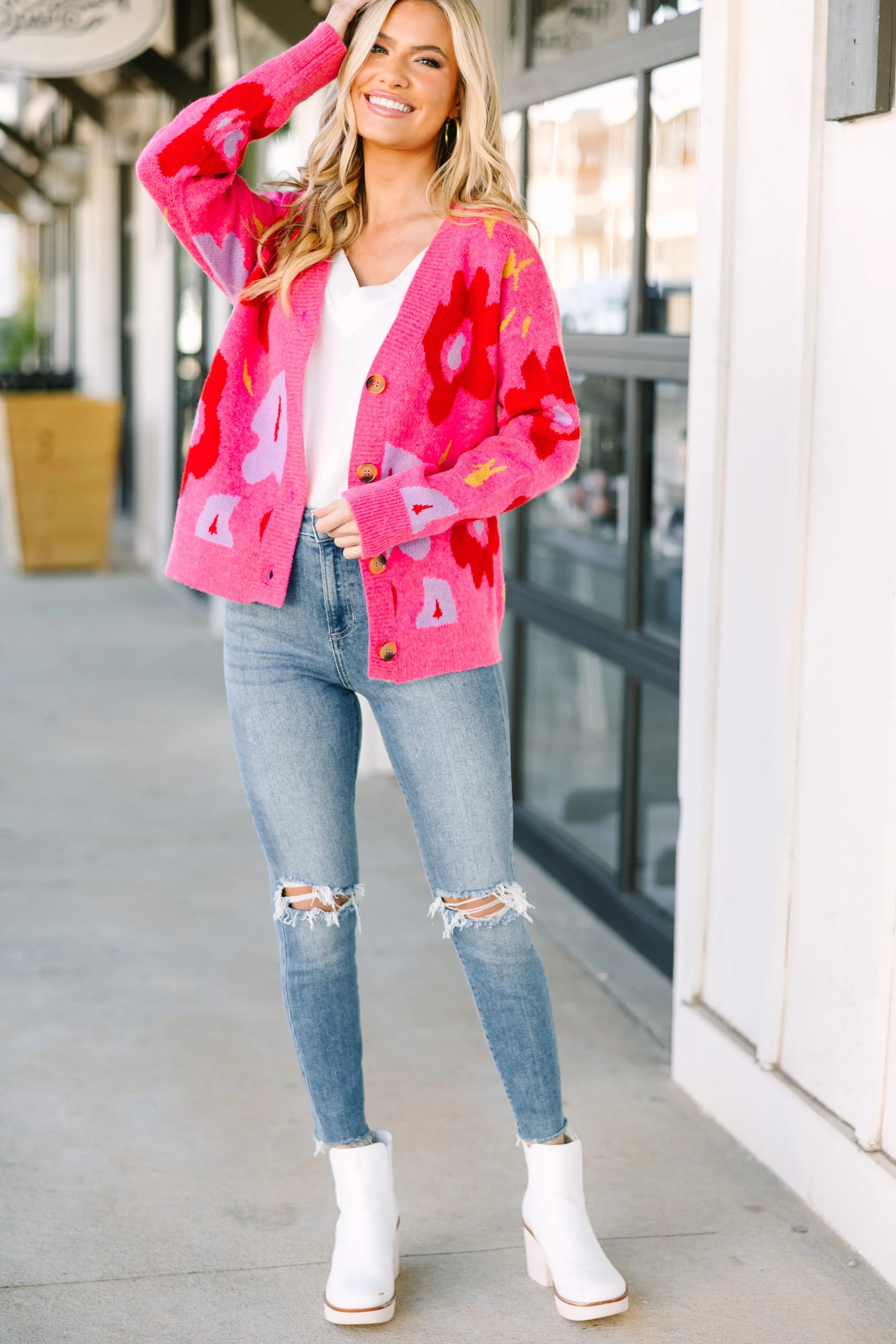 Take One Hot Pink Floral Cardigan