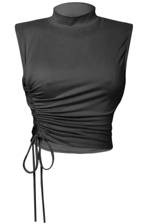 Taking One Side Ruched Top Black