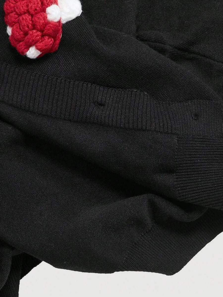 Taliyah Crochet Floral Button-Up Cardigan in Black