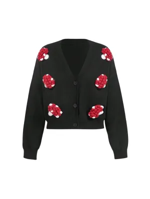 Taliyah Crochet Floral Button-Up Cardigan in Black