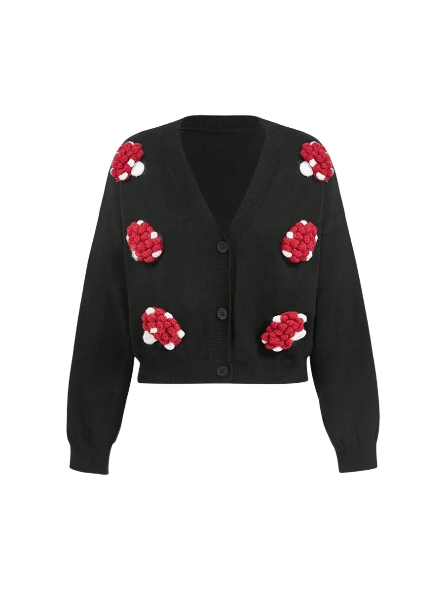 Taliyah Crochet Floral Button-Up Cardigan in Black