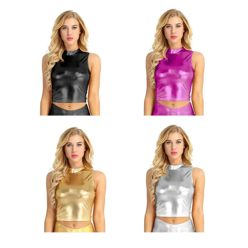 Tank Crop Top Sleeveless Mock Neck Top