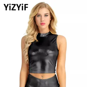 Tank Crop Top Sleeveless Mock Neck Top