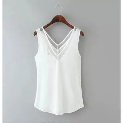 Tank Top Summer Style Women Tank Top Black /White Sexy Chiffon Tops Casual Woman Sleeveless Blouse