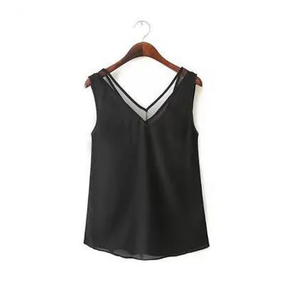 Tank Top Summer Style Women Tank Top Black /White Sexy Chiffon Tops Casual Woman Sleeveless Blouse