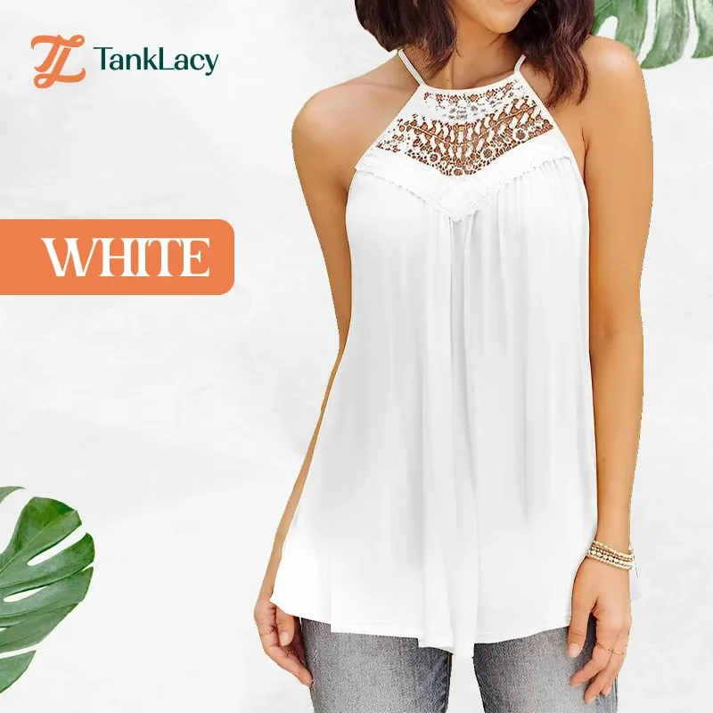 TankLacy - Summer Casual Sleeveless Tops Lace Flowy Loose Shirts Tank Tops