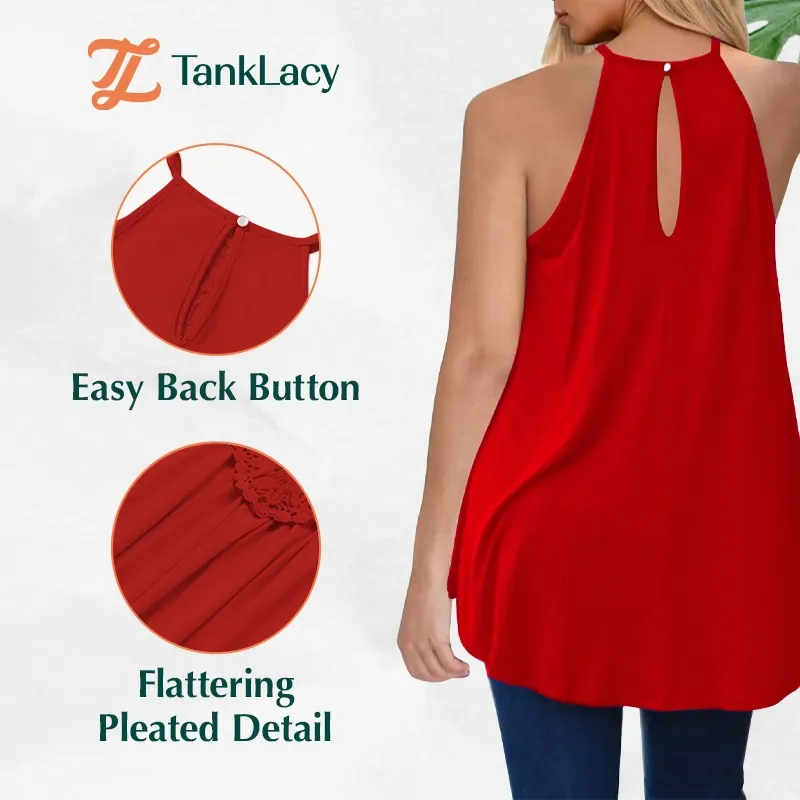 TankLacy - Summer Casual Sleeveless Tops Lace Flowy Loose Shirts Tank Tops