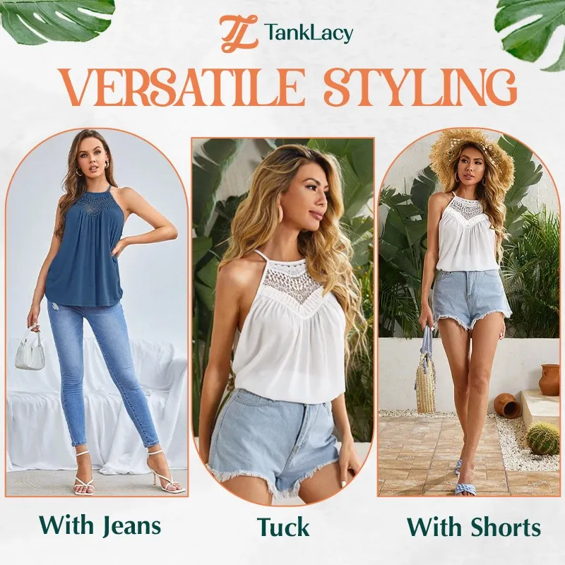TankLacy - Summer Casual Sleeveless Tops Lace Flowy Loose Shirts Tank Tops