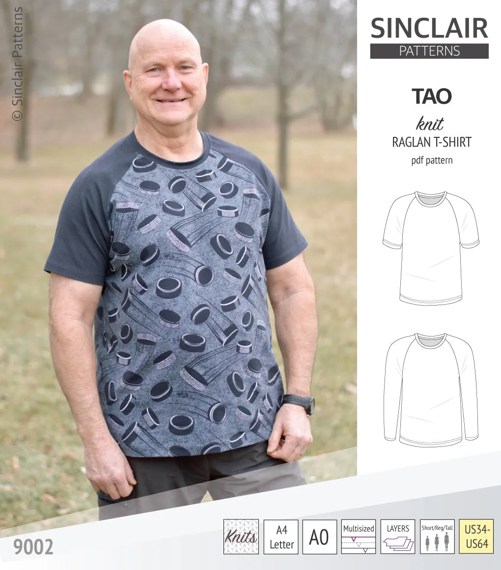 Tao semi fitted classic raglan t-shirt for men (PDF)