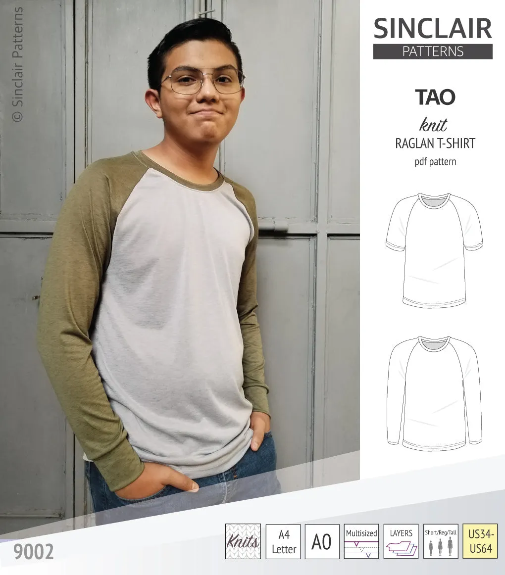 Tao semi fitted classic raglan t-shirt for men (PDF)