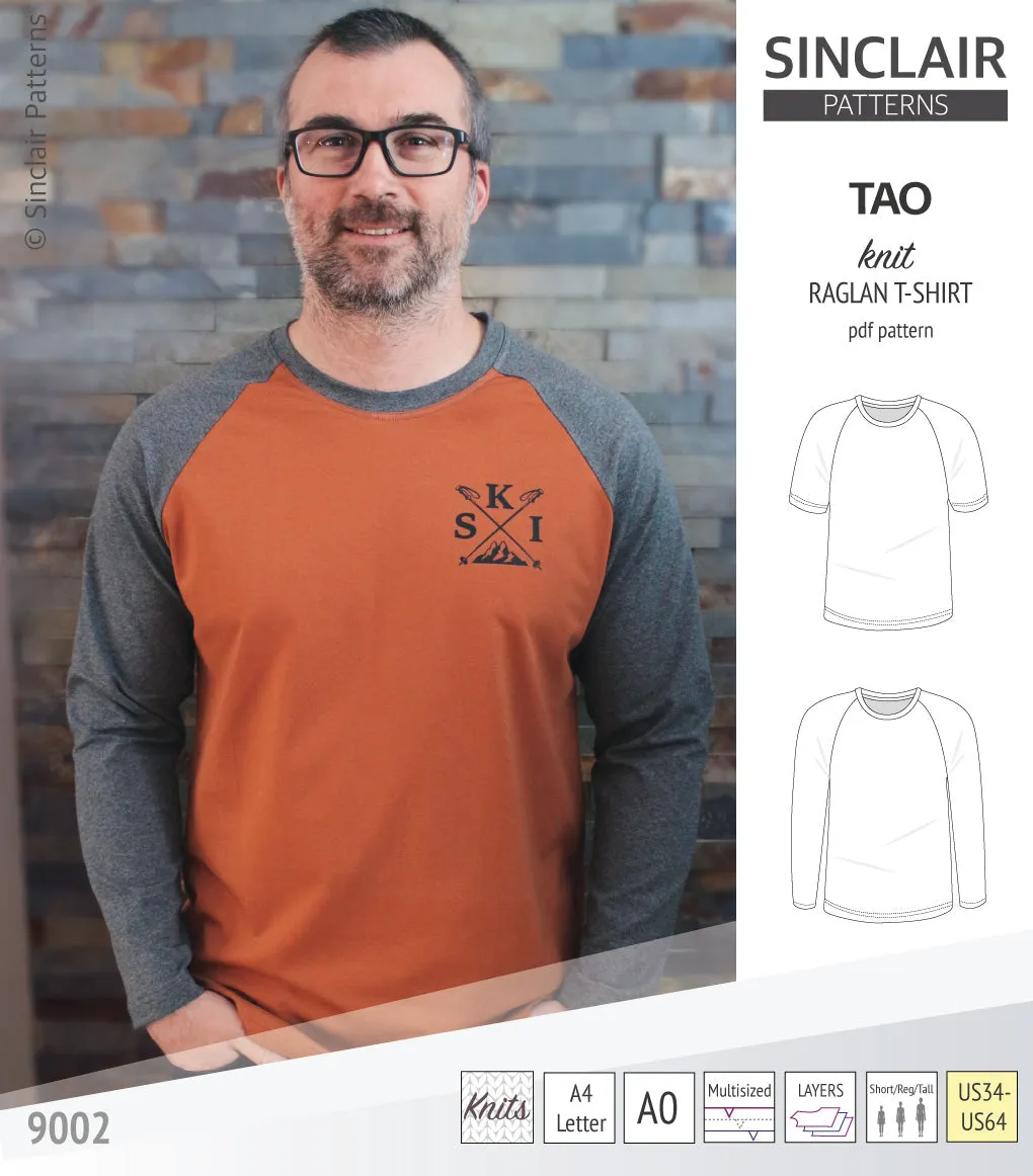 Tao semi fitted classic raglan t-shirt for men (PDF)