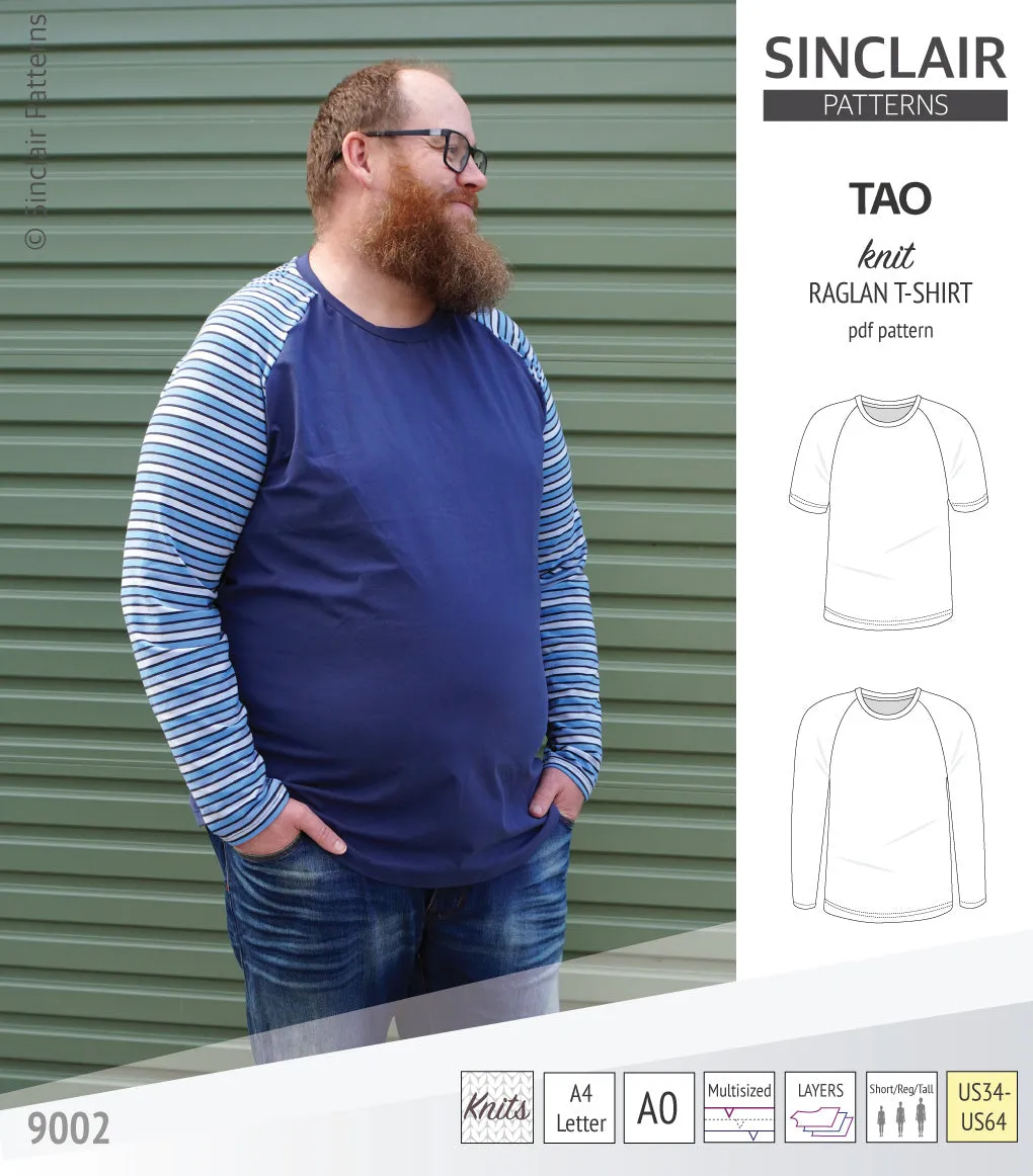 Tao semi fitted classic raglan t-shirt for men (PDF)