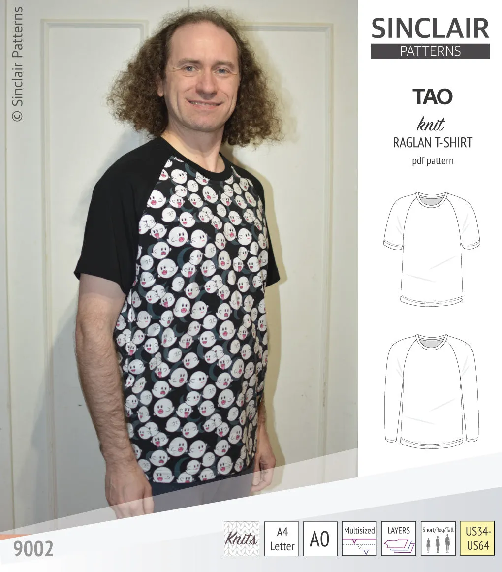 Tao semi fitted classic raglan t-shirt for men (PDF)