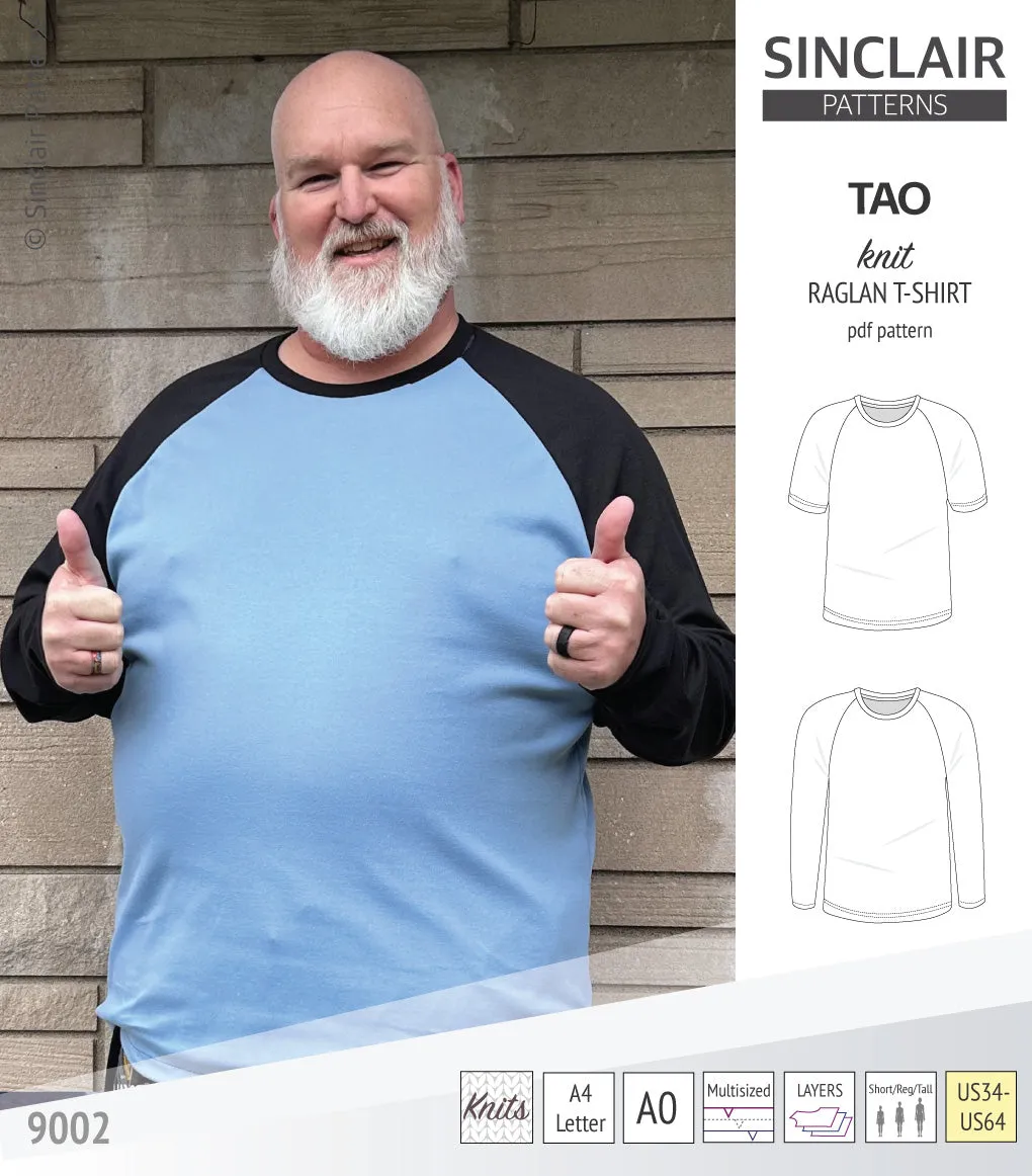 Tao semi fitted classic raglan t-shirt for men (PDF)
