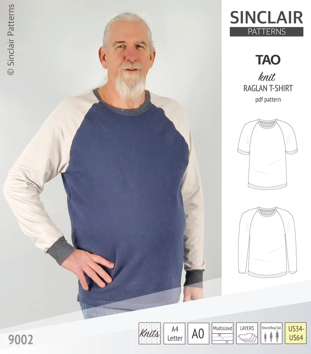 Tao semi fitted classic raglan t-shirt for men (PDF)