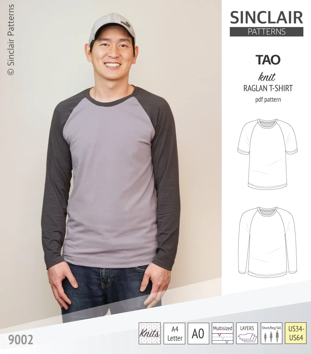 Tao semi fitted classic raglan t-shirt for men (PDF)