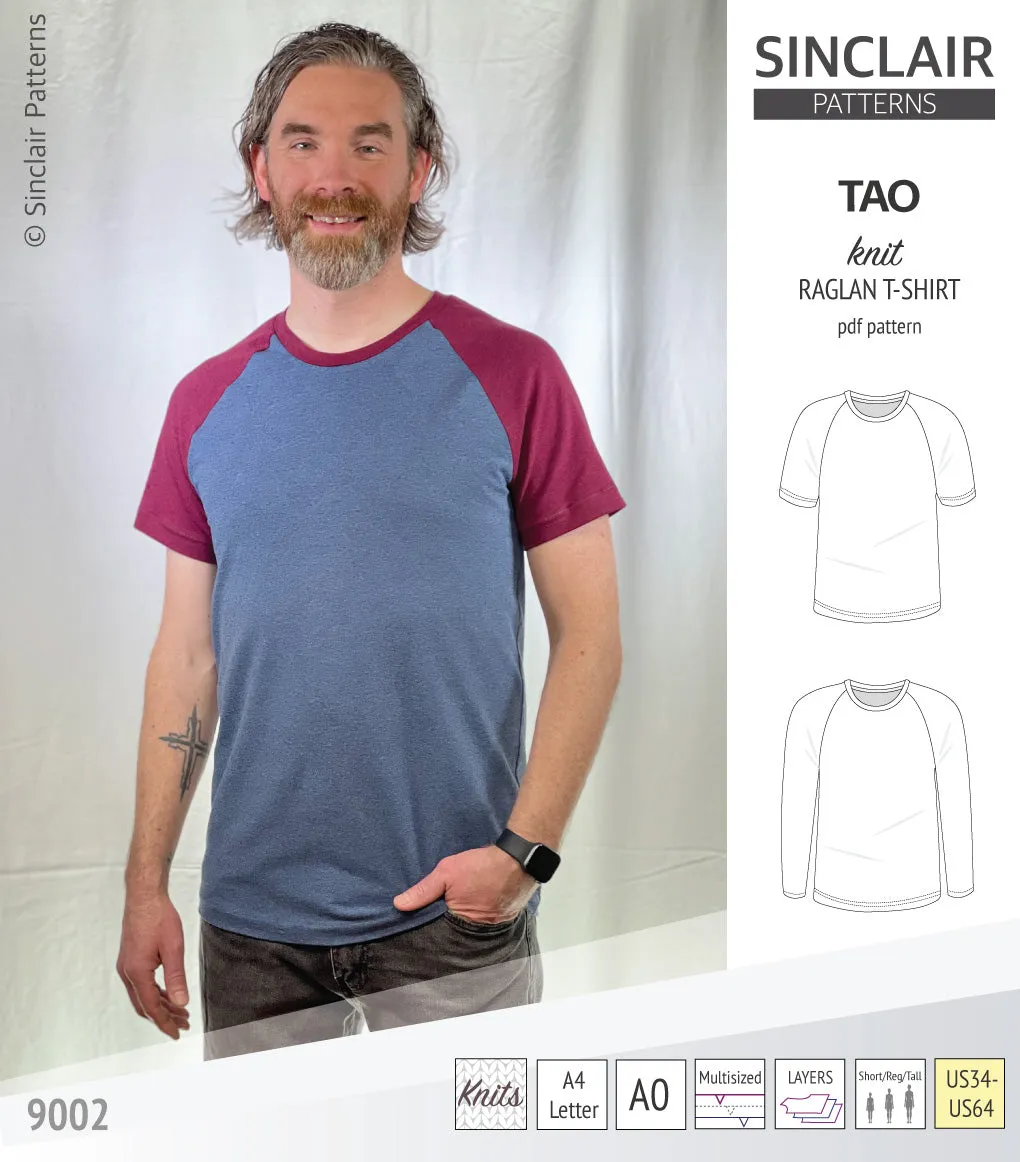 Tao semi fitted classic raglan t-shirt for men (PDF)