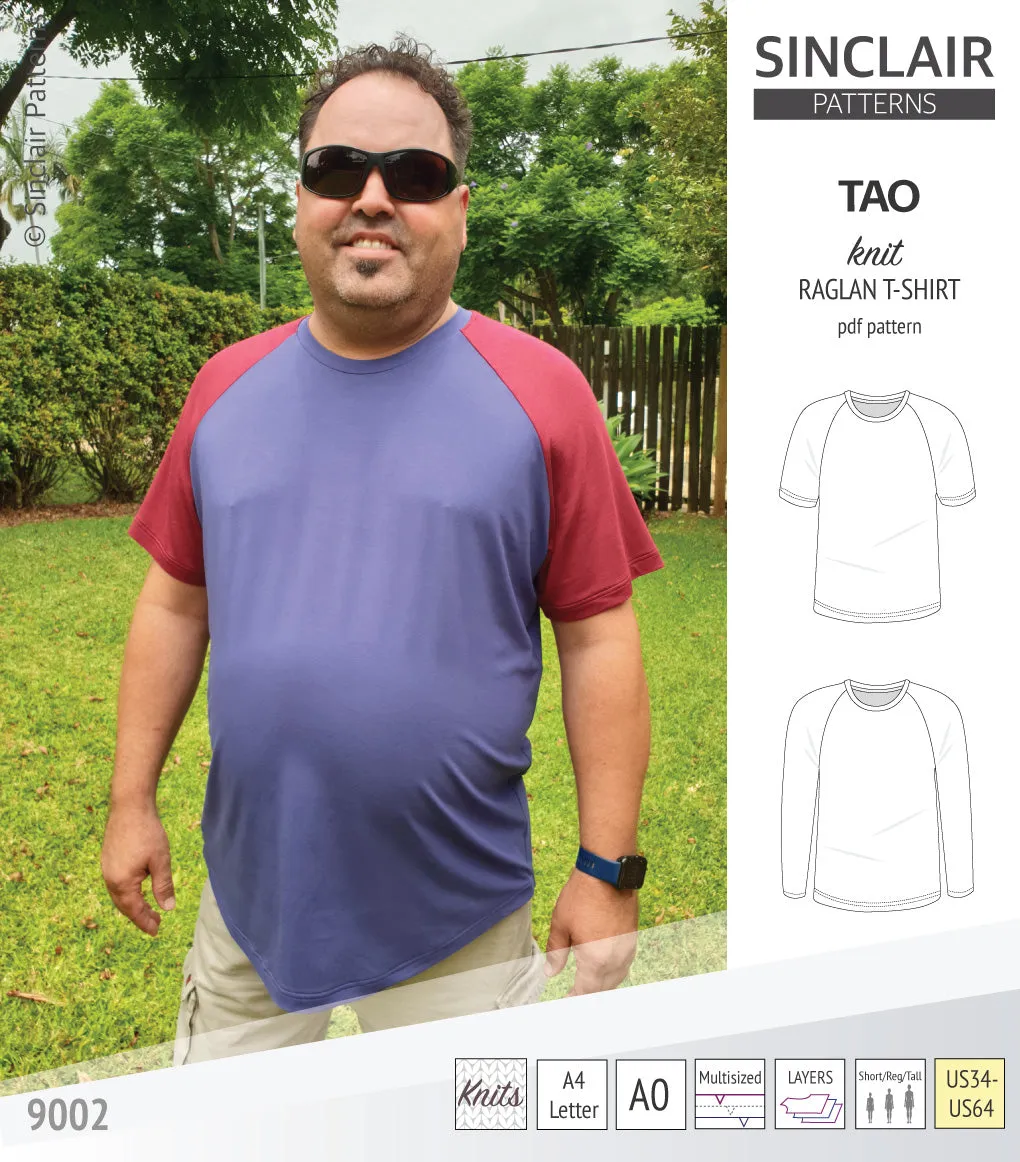 Tao semi fitted classic raglan t-shirt for men (PDF)