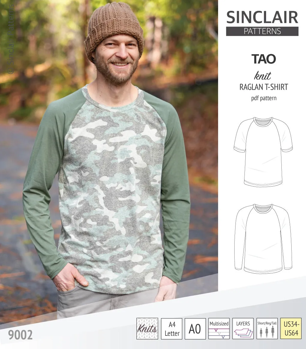 Tao semi fitted classic raglan t-shirt for men (PDF)
