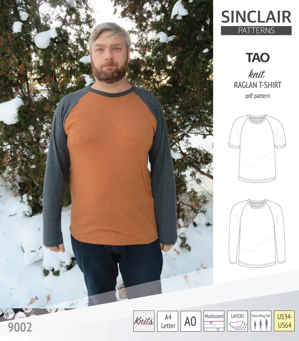 Tao semi fitted classic raglan t-shirt for men (PDF)