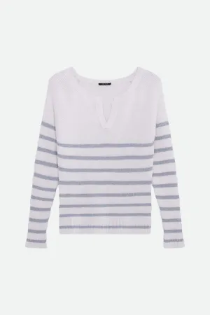 TERESA - Pull blanc tricot motif rayures lurex beige