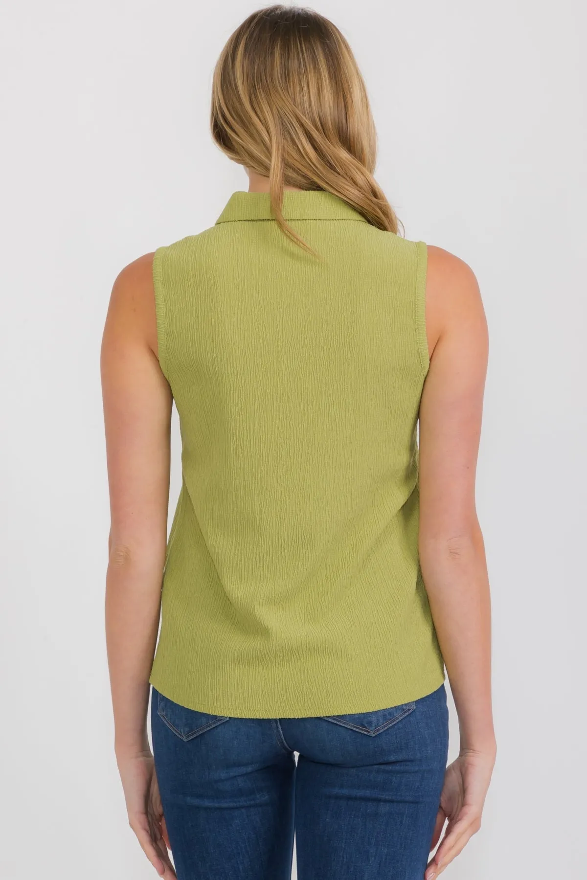 TEXTURE CREPE HALF ZIP COLLAR SLEEVELESS TANK