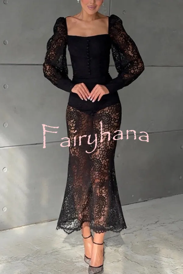 Timeless Moment Floral Lace High Rise Elastic Waist Midi Skirt