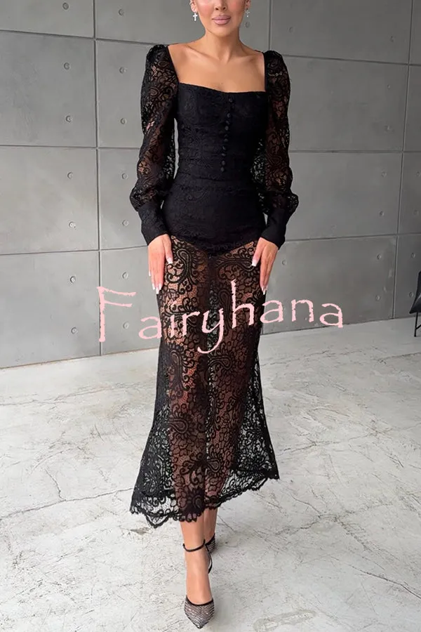 Timeless Moment Floral Lace High Rise Elastic Waist Midi Skirt
