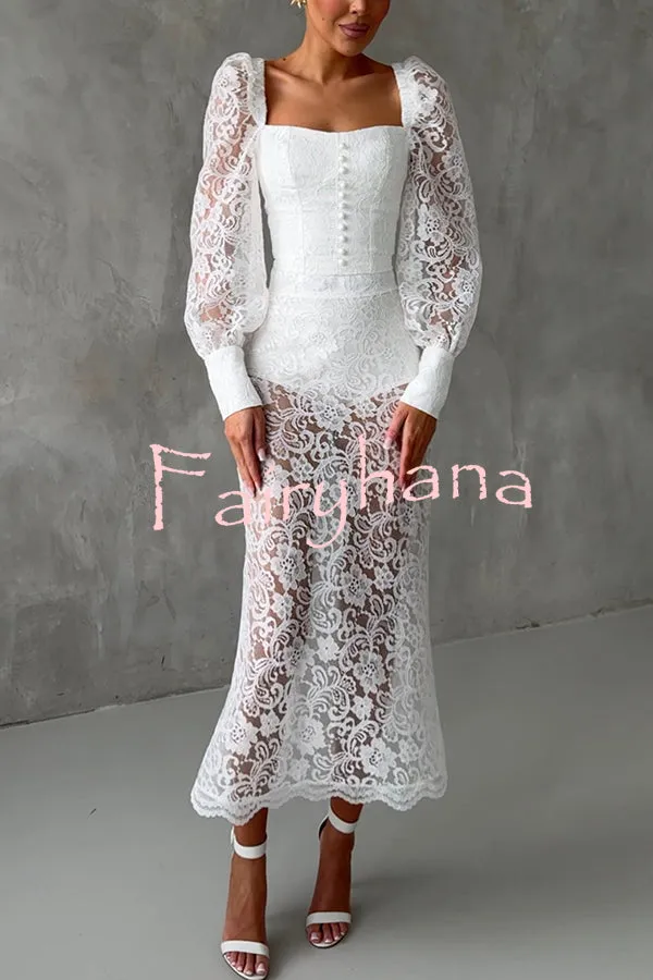 Timeless Moment Floral Lace High Rise Elastic Waist Midi Skirt