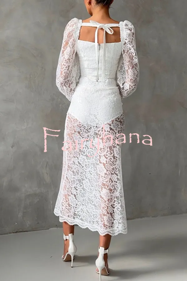 Timeless Moment Floral Lace High Rise Elastic Waist Midi Skirt