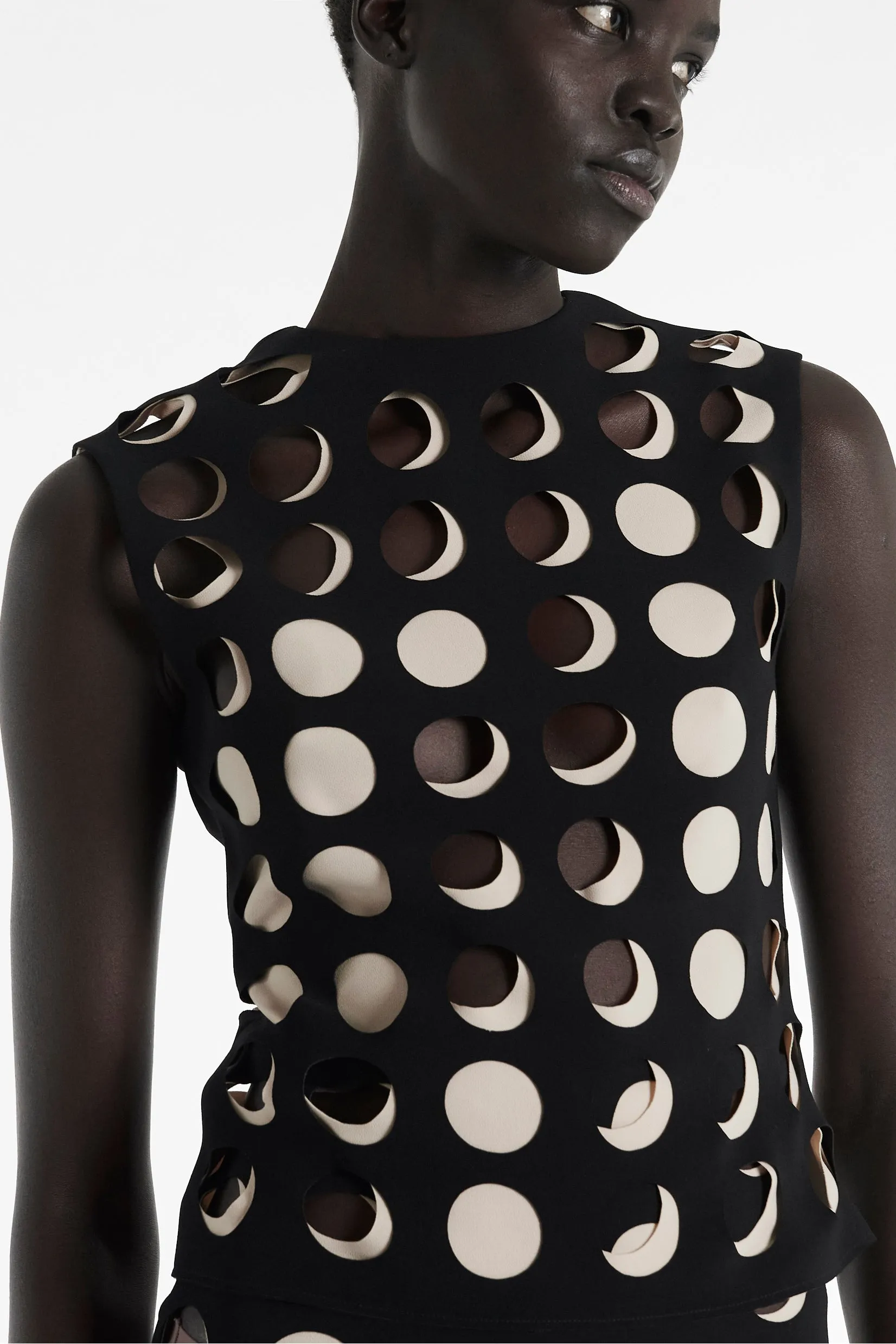 Top With Layered Holes Black Nude