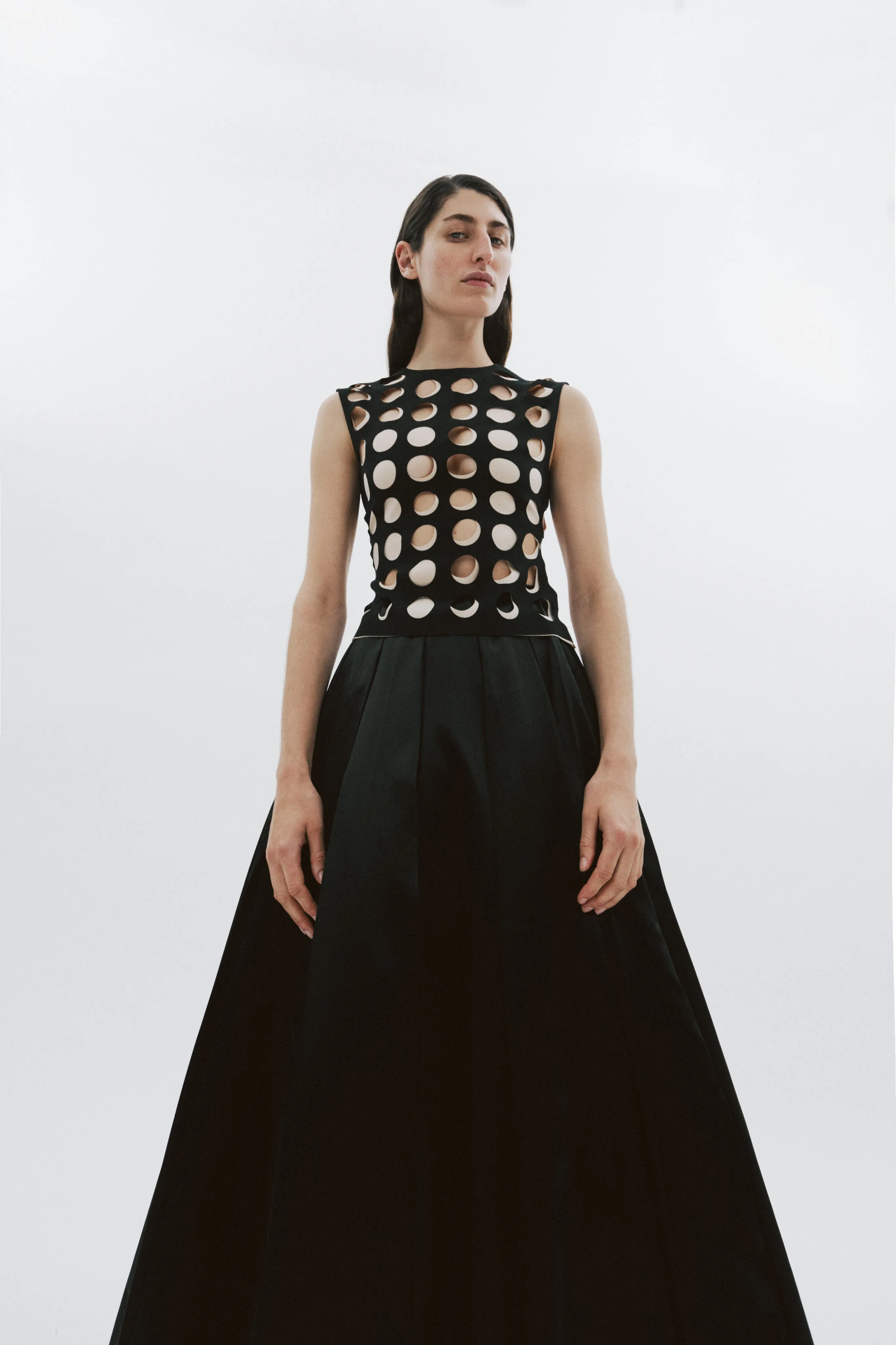 Top With Layered Holes Black Nude