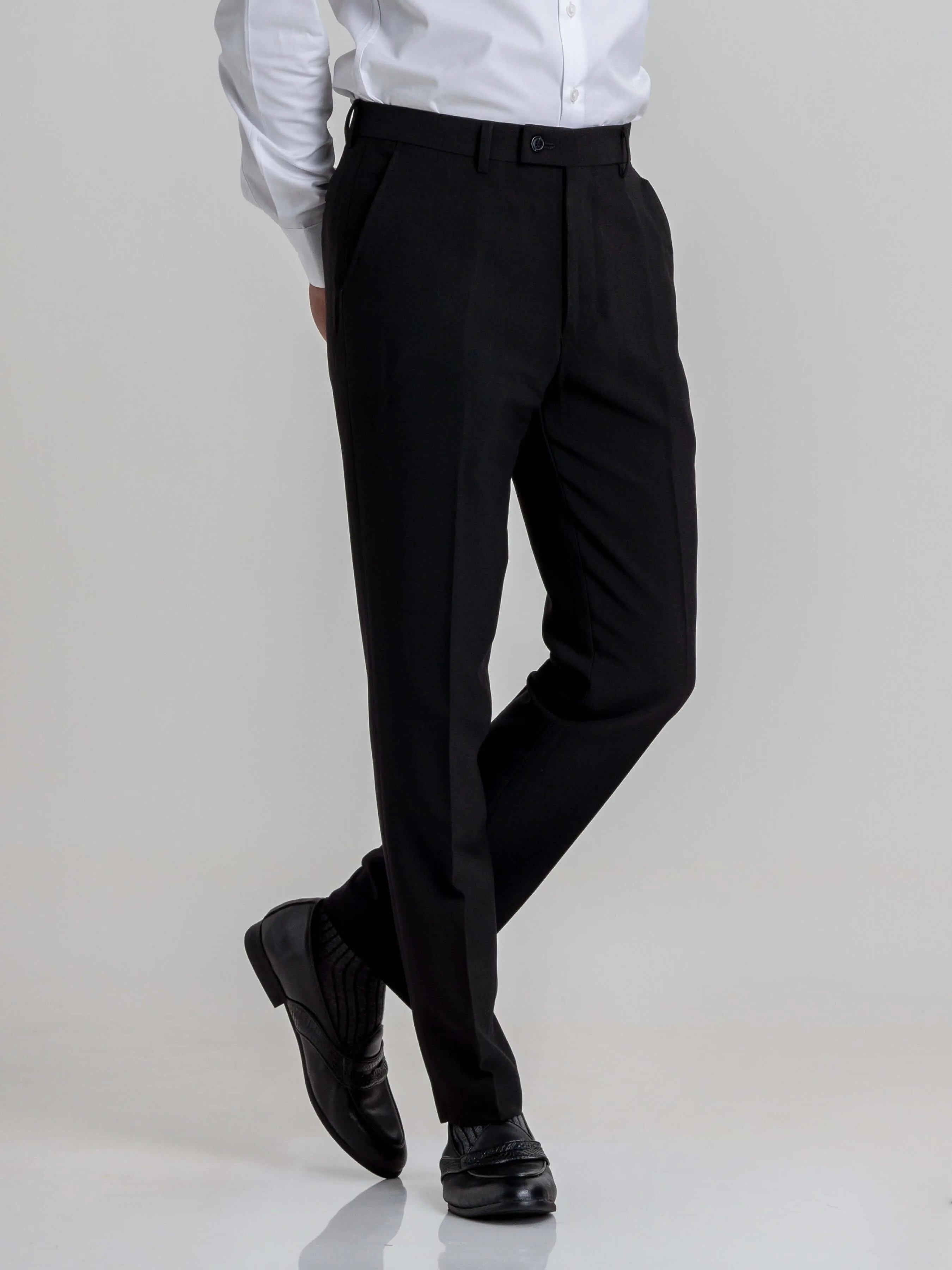 Trousers With Belt Loop - Deep Black Plain (Slim Straight)
