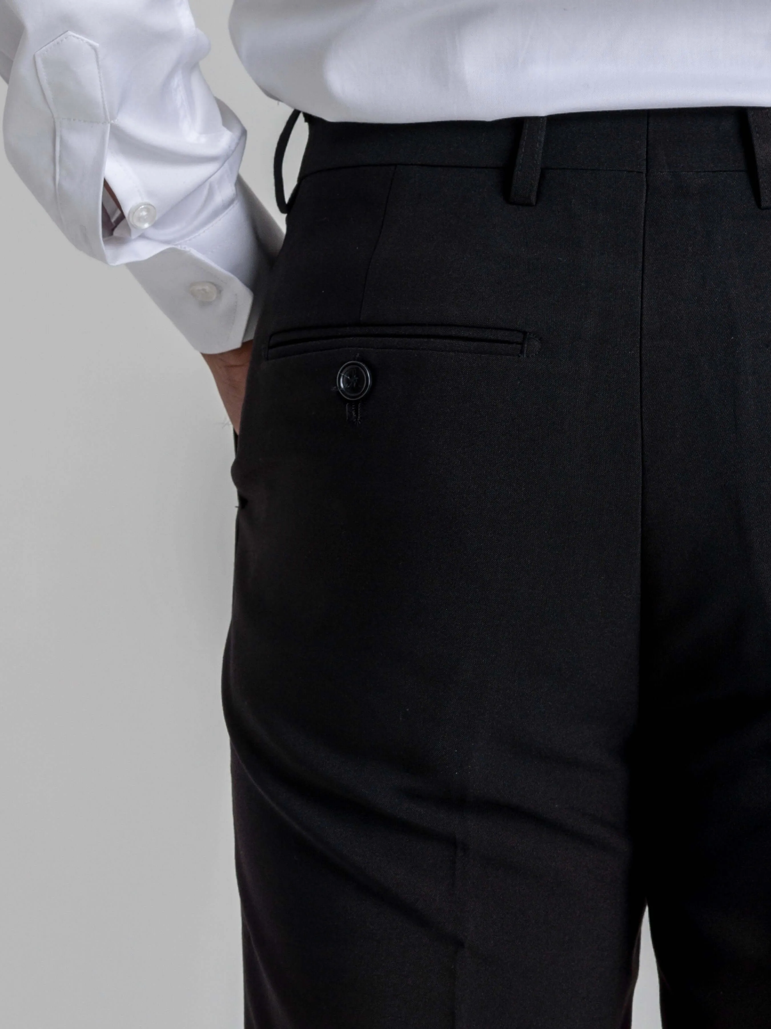 Trousers With Belt Loop - Deep Black Plain (Slim Straight)