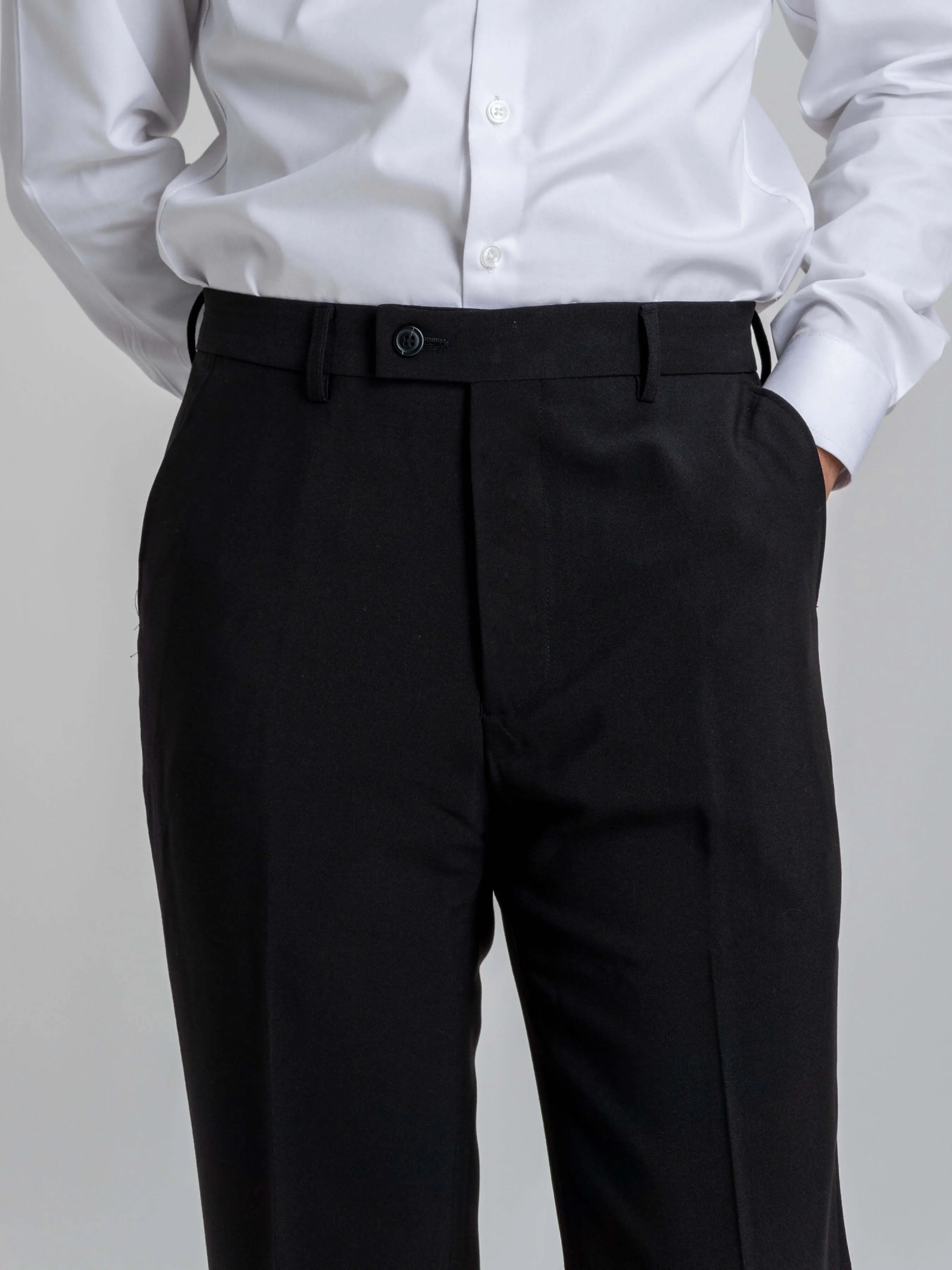 Trousers With Belt Loop - Deep Black Plain (Slim Straight)