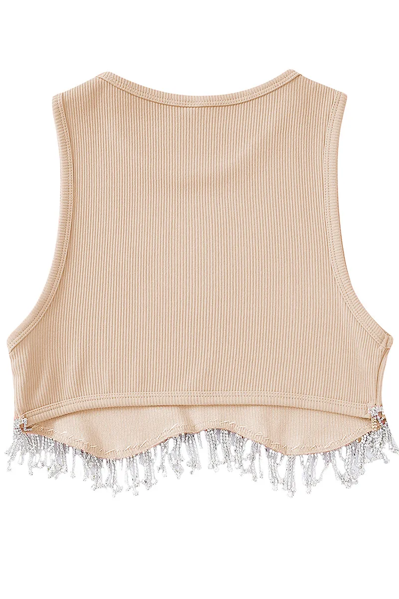 TT3115 Rhinestones Tassels Tank Top