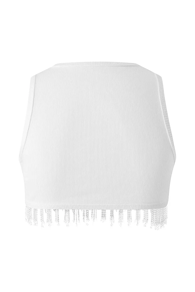TT3115 Rhinestones Tassels Tank Top