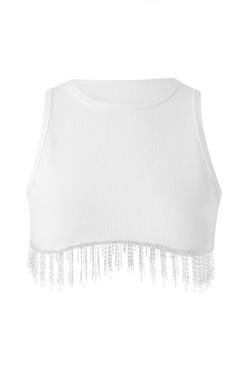 TT3115 Rhinestones Tassels Tank Top