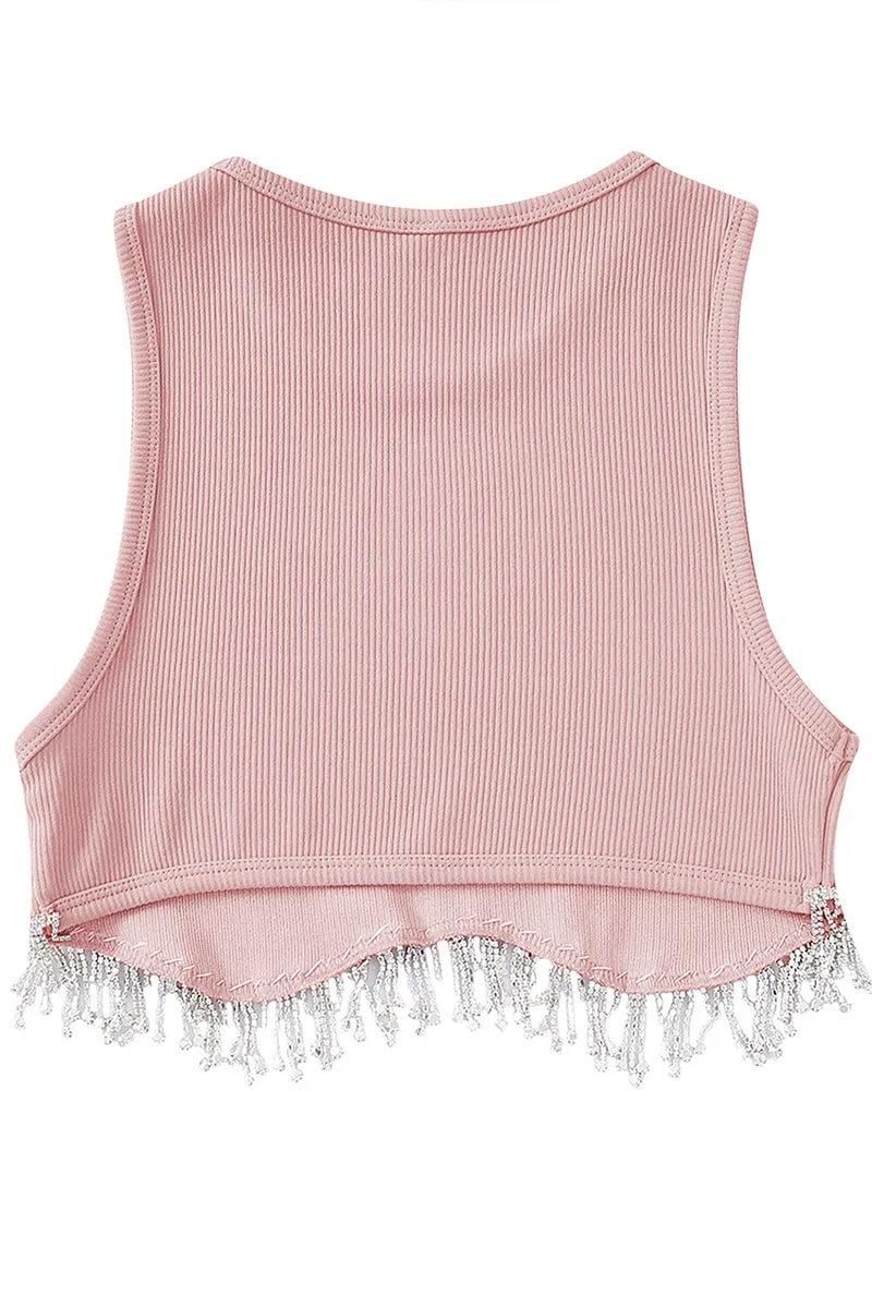 TT3115 Rhinestones Tassels Tank Top